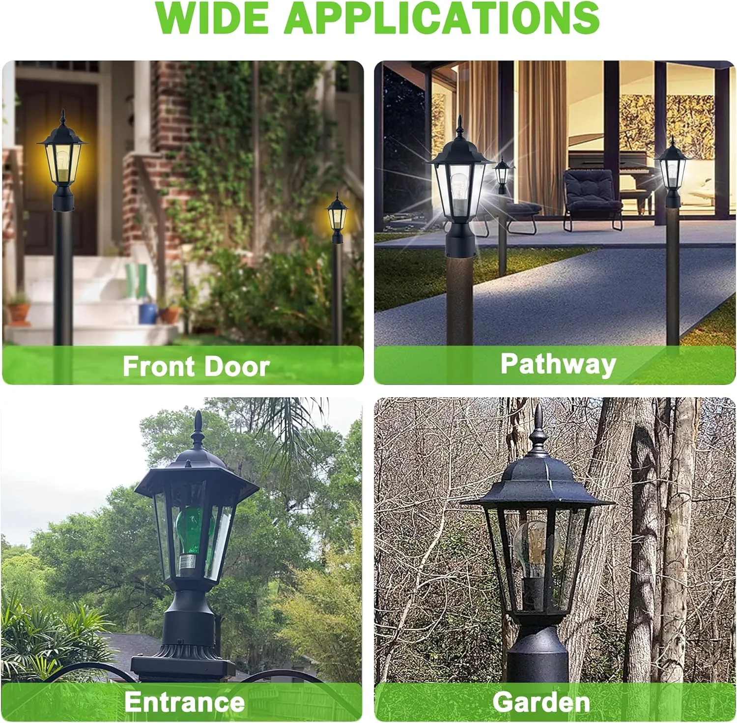 Outdoor Post Light, Pole Lantern, E26 Base 60W Max, Aluminum Housing Plus Glass, Wet Location Rated, Bulbs not Included, Matte Black, 1 Pack
