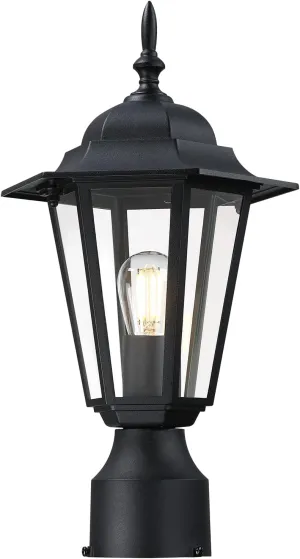 Outdoor Post Light, Pole Lantern, E26 Base 60W Max, Aluminum Housing Plus Glass, Wet Location Rated, Bulbs not Included, Matte Black, 1 Pack