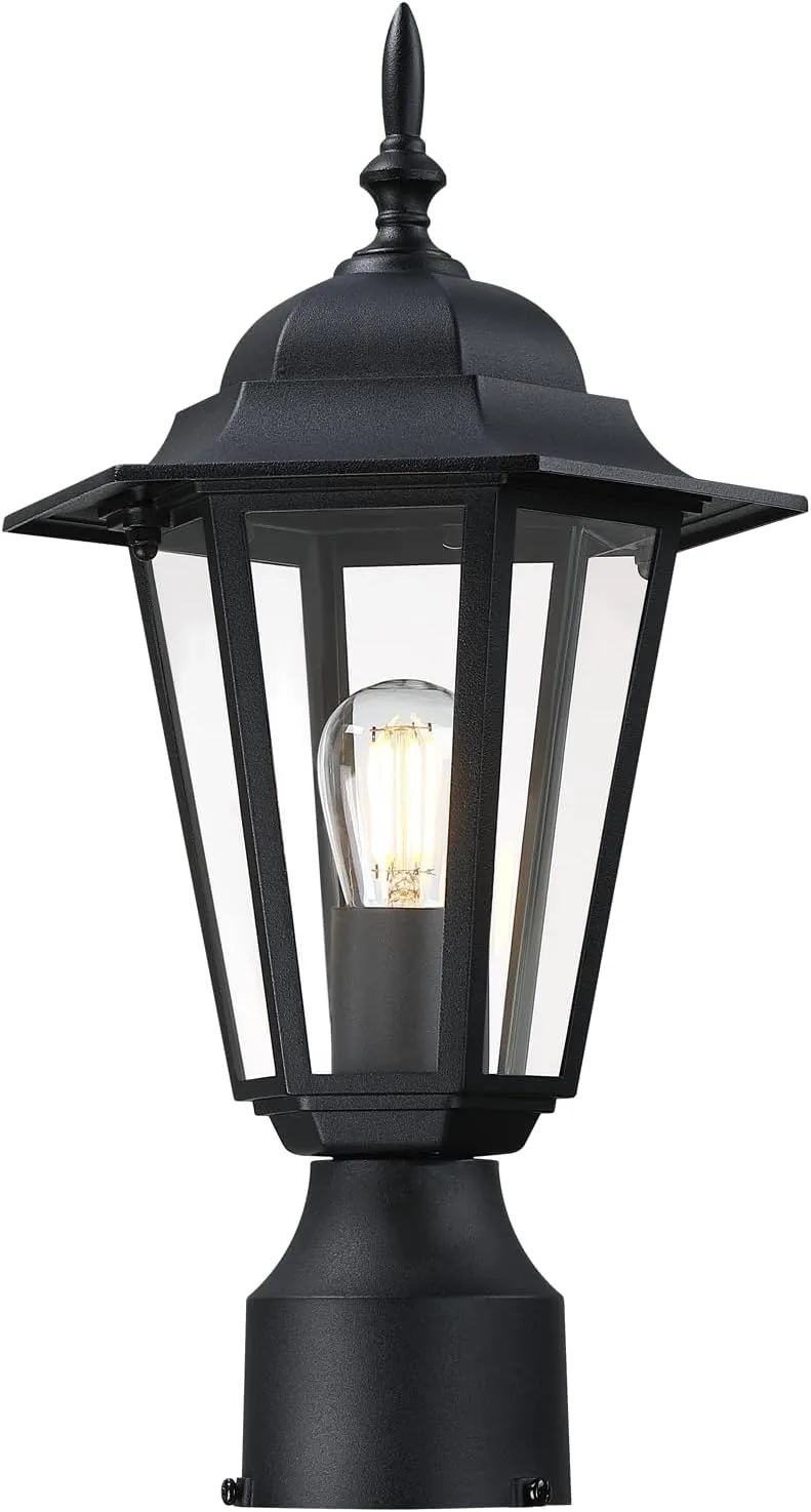 Outdoor Post Light, Pole Lantern, E26 Base 60W Max, Aluminum Housing Plus Glass, Wet Location Rated, Bulbs not Included, Matte Black, 1 Pack