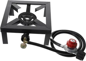 Outdoor Propane Burner Stove Heavy Duty Cast Iron Gas Cooker with Flame High Pressure Hose and Regulator for Camping Hiking and Backyard Cooking