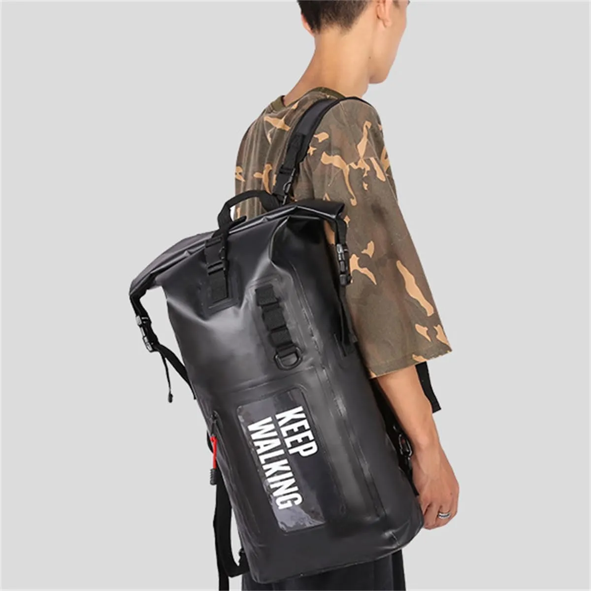 Outdoor PVC Waterproof Dry Backpack Water Floating Bag Roll Top Sack, Dry Bags for Kayaking Waterproof Flotation 30L (Black,30L)