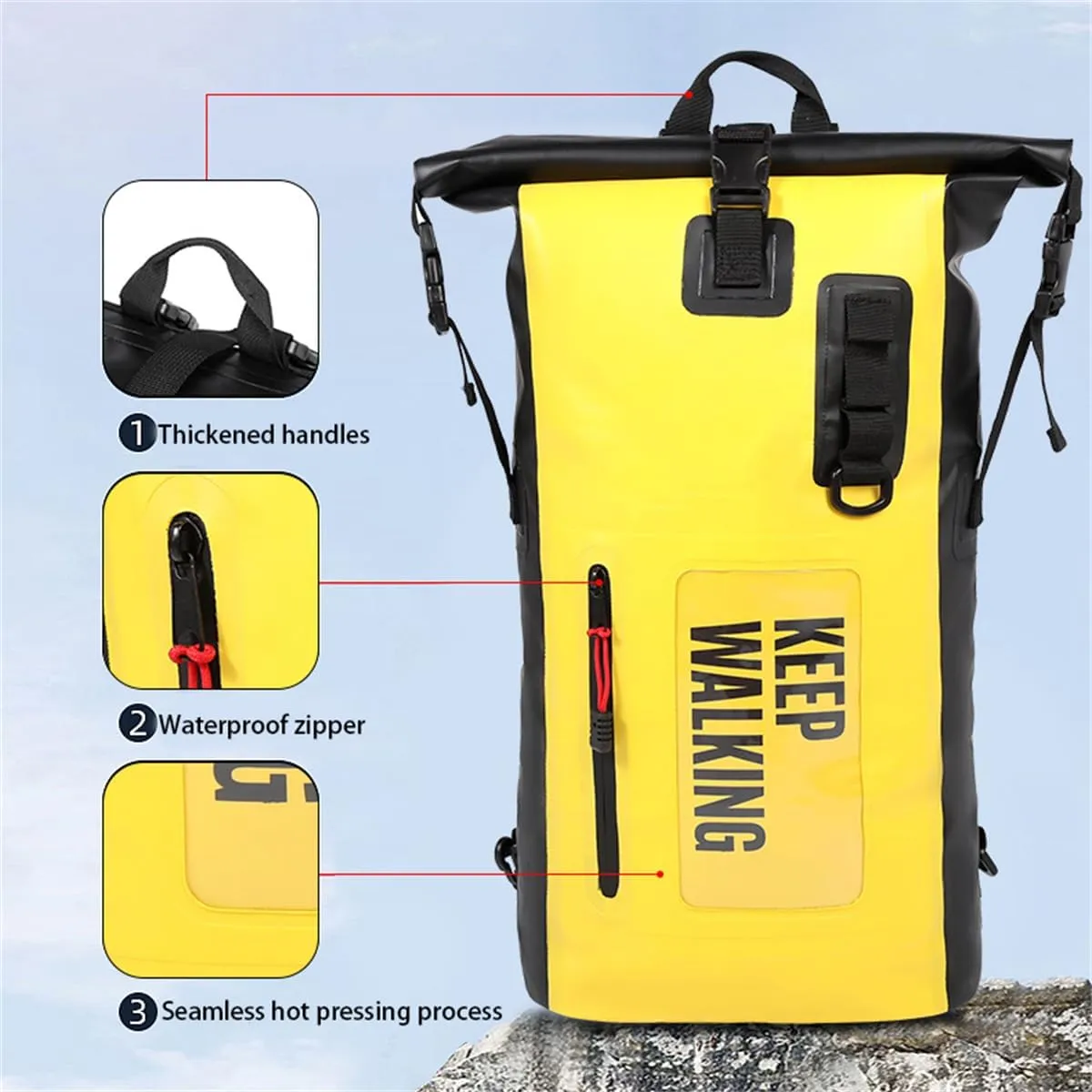 Outdoor PVC Waterproof Dry Backpack Water Floating Bag Roll Top Sack, Dry Bags for Kayaking Waterproof Flotation 30L (Black,30L)