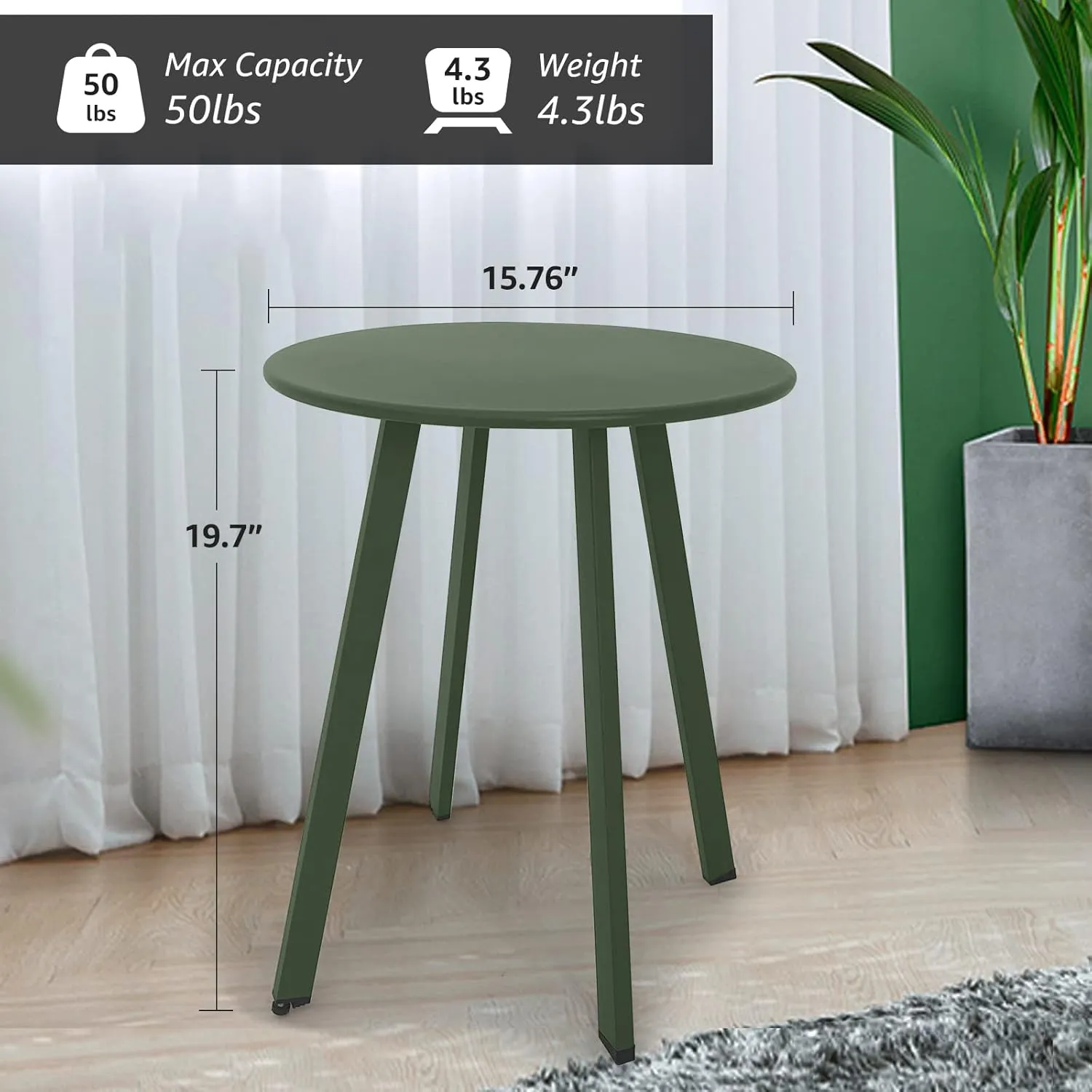Outdoor Side Table, Weather Resistant Patio Small Side Table Outdoor Indoor Round Metal Steel Small Side Table, Waterproof End Table for Garden Balcony Yard, Dark Green