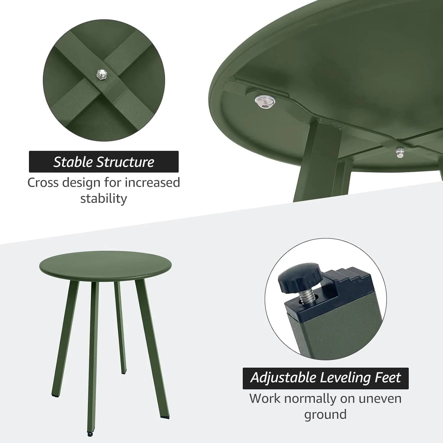 Outdoor Side Table, Weather Resistant Patio Small Side Table Outdoor Indoor Round Metal Steel Small Side Table, Waterproof End Table for Garden Balcony Yard, Dark Green