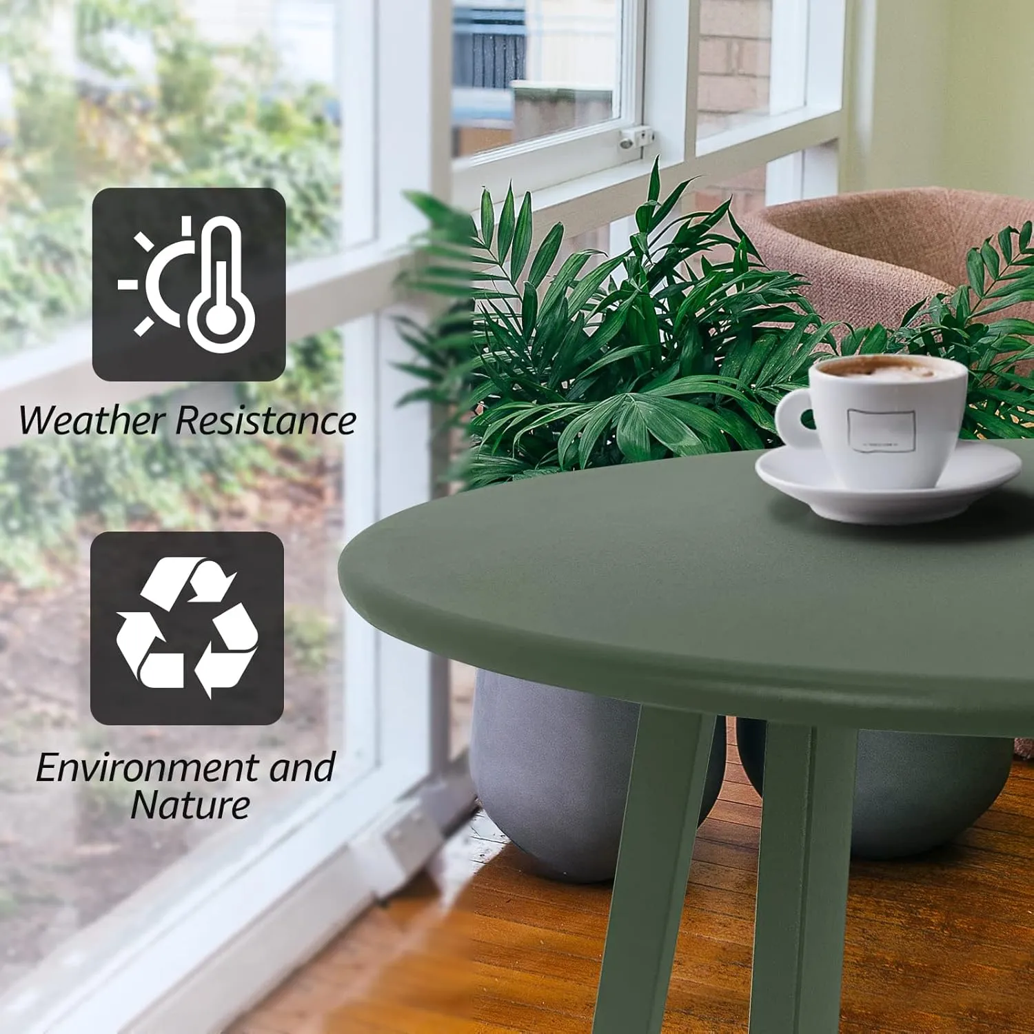 Outdoor Side Table, Weather Resistant Patio Small Side Table Outdoor Indoor Round Metal Steel Small Side Table, Waterproof End Table for Garden Balcony Yard, Dark Green