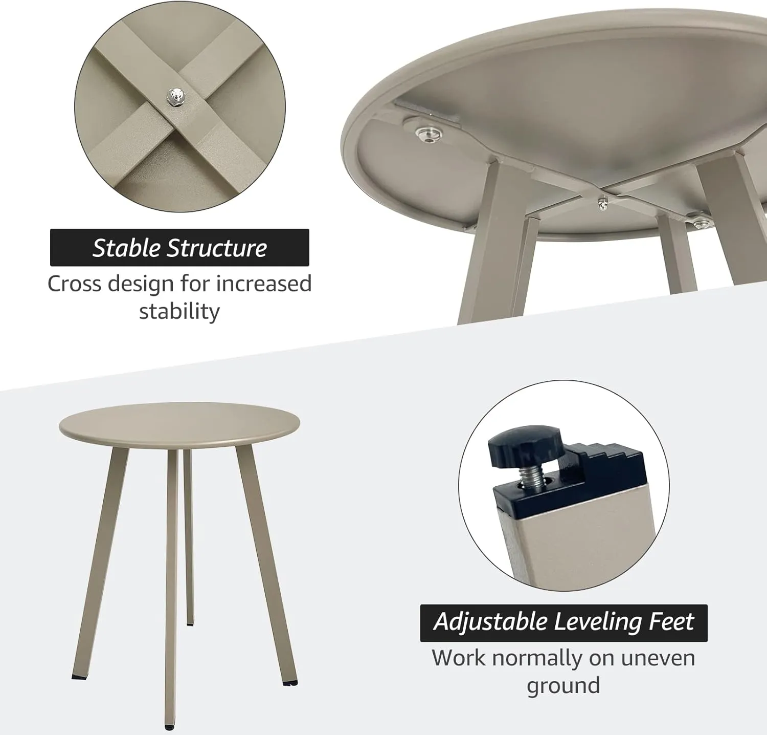 Outdoor Side Table, Weather Resistant Patio Small Side Table Outdoor Indoor Round Metal Steel Small Side Table, Waterproof End Table for Garden Balcony Yard, Grey White