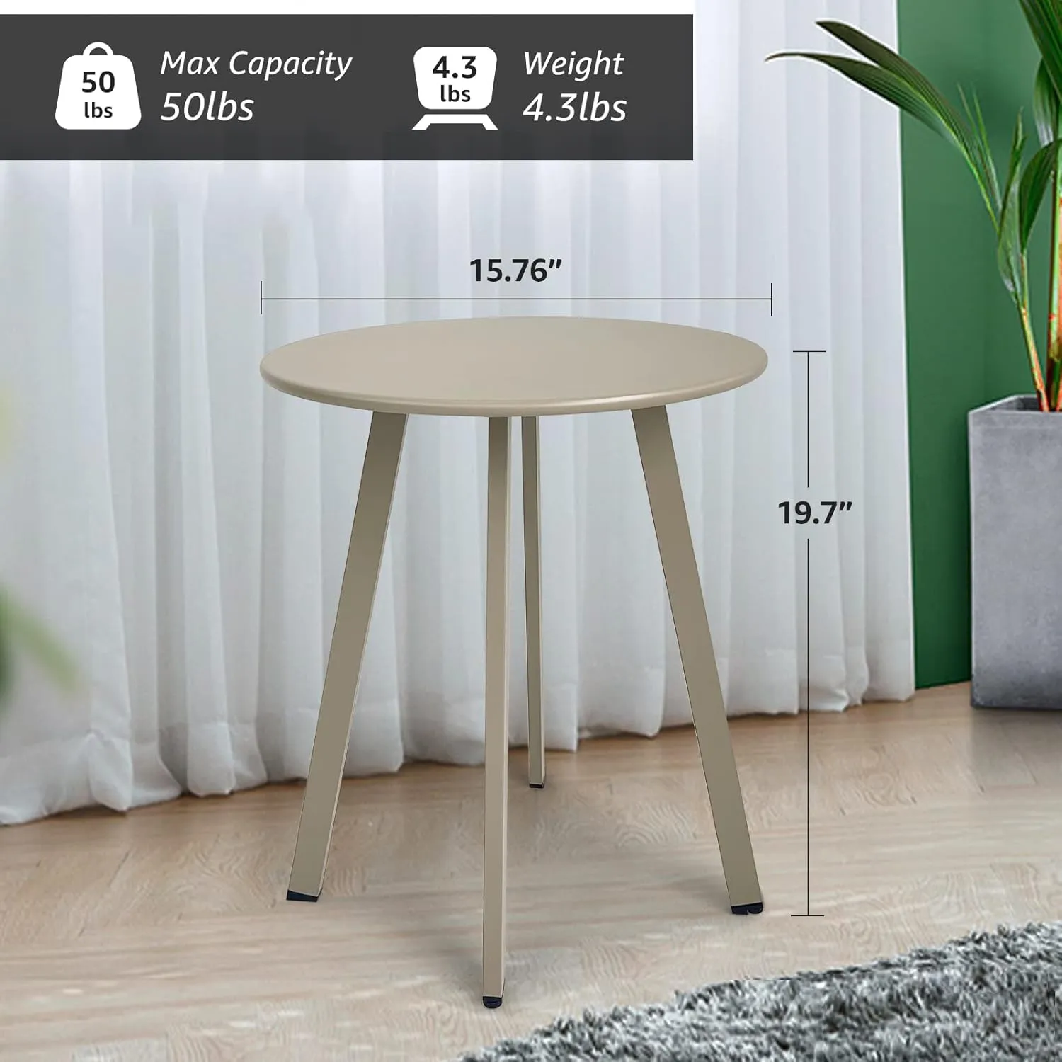 Outdoor Side Table, Weather Resistant Patio Small Side Table Outdoor Indoor Round Metal Steel Small Side Table, Waterproof End Table for Garden Balcony Yard, Grey White