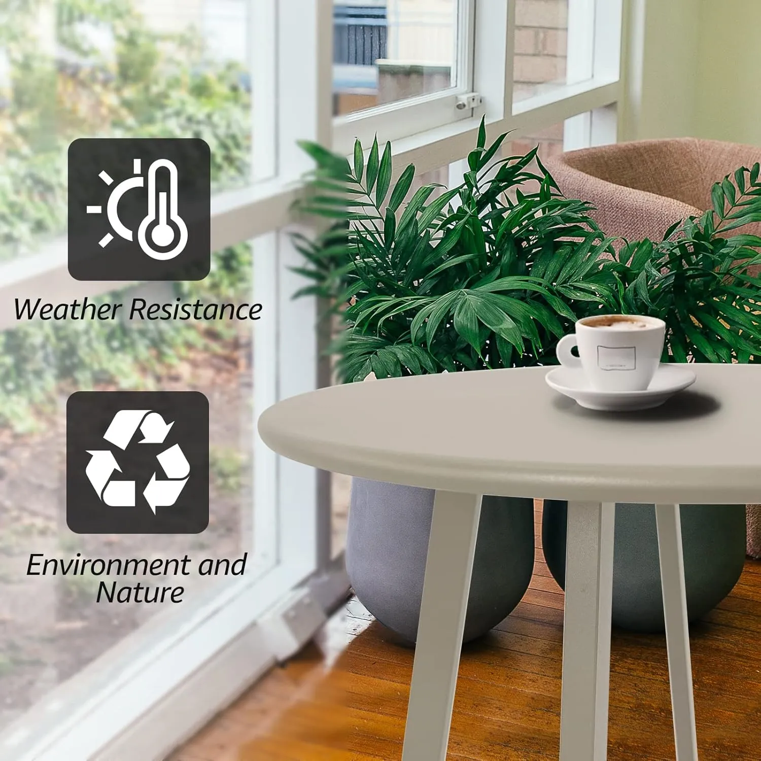 Outdoor Side Table, Weather Resistant Patio Small Side Table Outdoor Indoor Round Metal Steel Small Side Table, Waterproof End Table for Garden Balcony Yard, Grey White