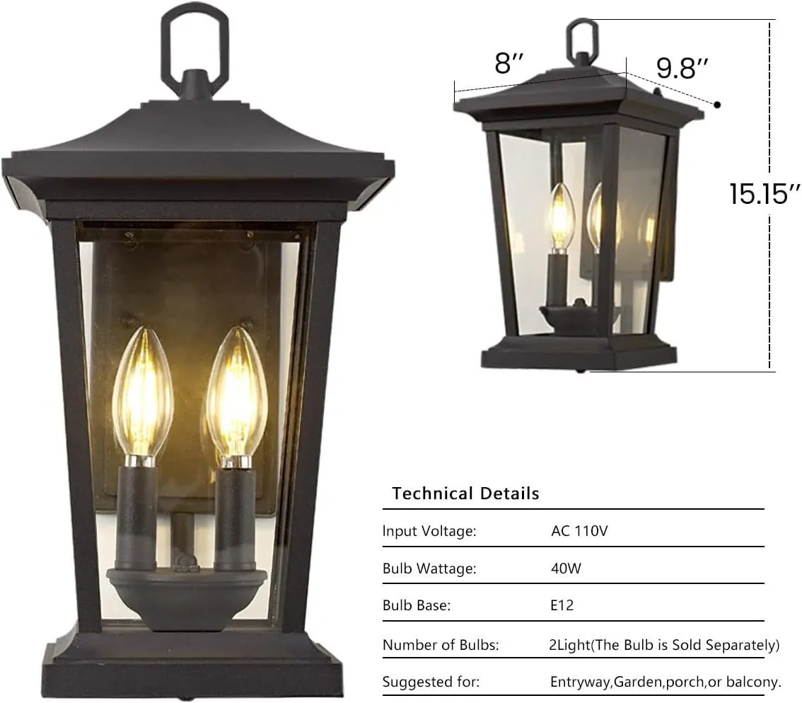 Outdoor Wall Lantern, Exterior Waterproof Wall Sconce Light Fixture, Black Anti-Rust Outside Porch Sconce Lights with Clear Glass