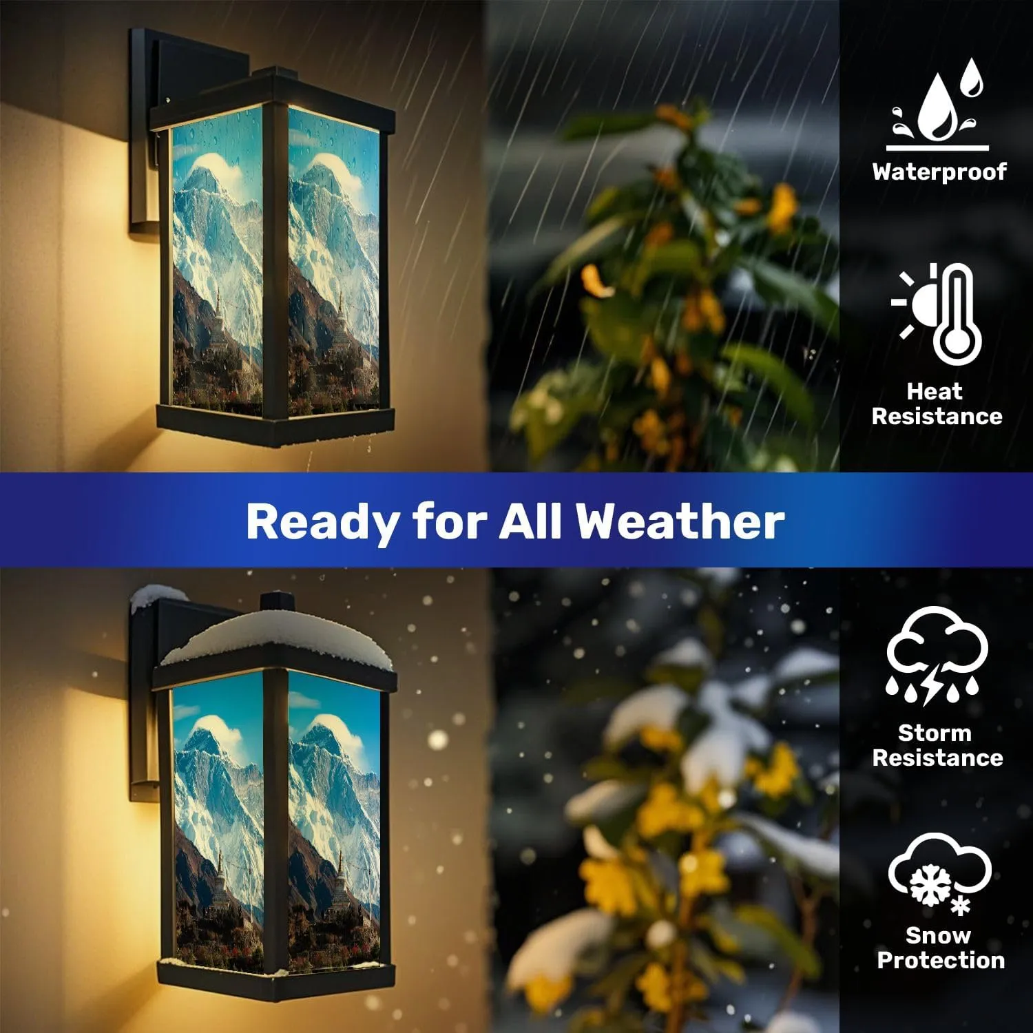 Outdoor Wall Light Fixtures Mt Everest Cloud Tibet Temple EBC Trekking Trip Exterior Waterproof Wall Sconce Lantern with Acrylic Shades Anti-Rust Lamp for Patio Doorway Garage