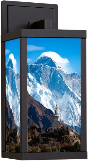 Outdoor Wall Light Fixtures Mt Everest Cloud Tibet Temple EBC Trekking Trip Exterior Waterproof Wall Sconce Lantern with Acrylic Shades Anti-Rust Lamp for Patio Doorway Garage