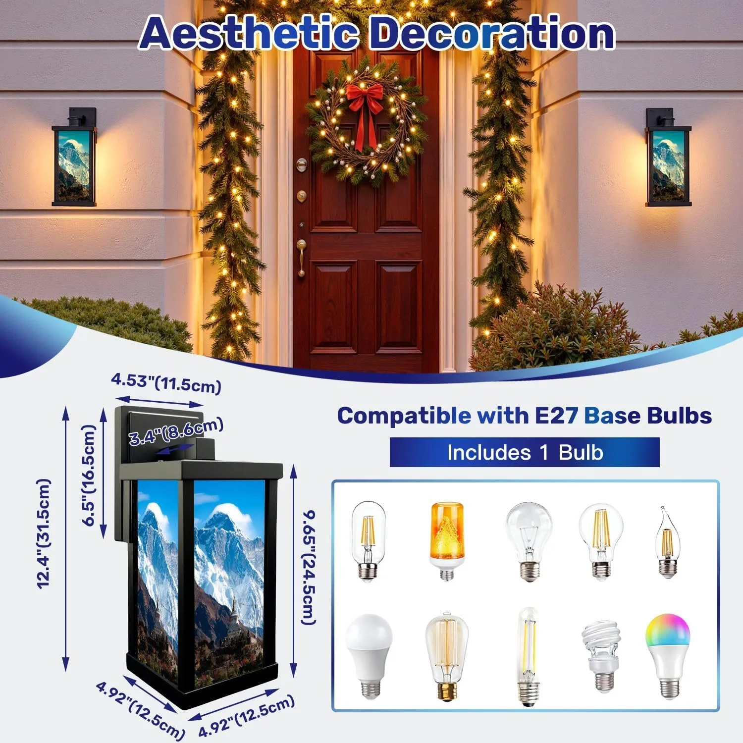 Outdoor Wall Light Fixtures Mt Everest Cloud Tibet Temple EBC Trekking Trip Exterior Waterproof Wall Sconce Lantern with Acrylic Shades Anti-Rust Lamp for Patio Doorway Garage