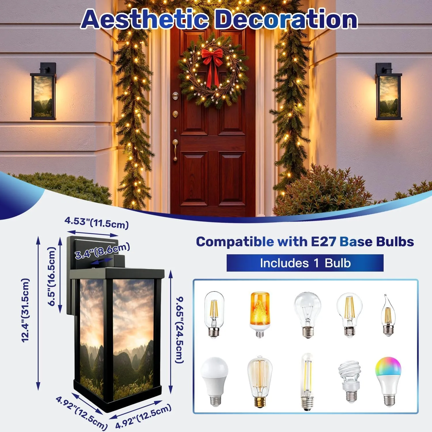 Outdoor Wall Light Fixtures Sunset Karst Landscape Cat Ba Island Vietnam Exterior Waterproof Wall Sconce Lantern with Acrylic Shades Anti-Rust Lamp for Patio Doorway Garage