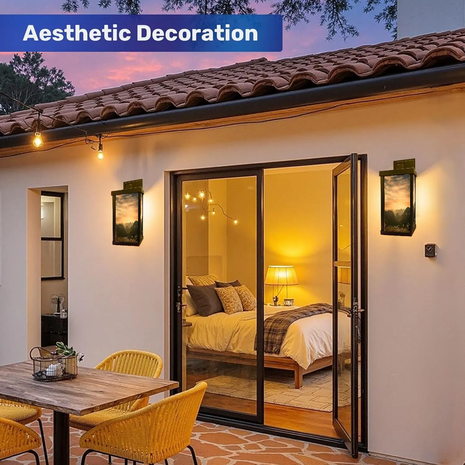 Outdoor Wall Light Fixtures Sunset Karst Landscape Cat Ba Island Vietnam Exterior Waterproof Wall Sconce Lantern with Acrylic Shades Anti-Rust Lamp for Patio Doorway Garage