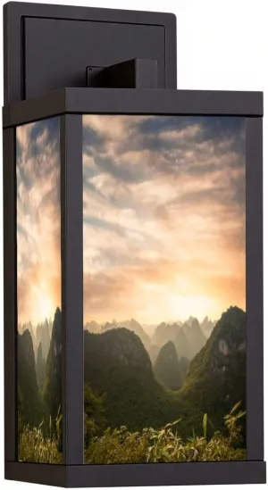 Outdoor Wall Light Fixtures Sunset Karst Landscape Cat Ba Island Vietnam Exterior Waterproof Wall Sconce Lantern with Acrylic Shades Anti-Rust Lamp for Patio Doorway Garage