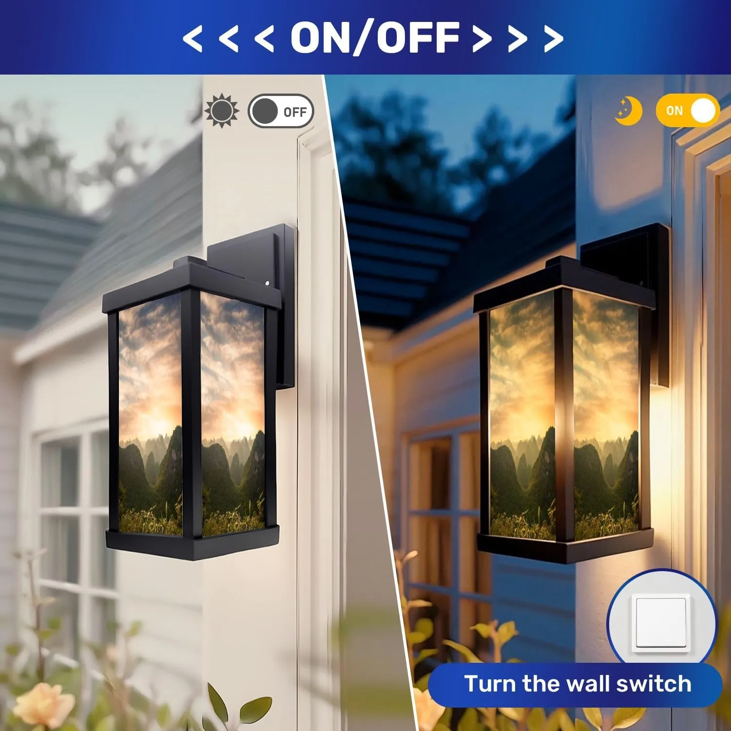 Outdoor Wall Light Fixtures Sunset Karst Landscape Cat Ba Island Vietnam Exterior Waterproof Wall Sconce Lantern with Acrylic Shades Anti-Rust Lamp for Patio Doorway Garage