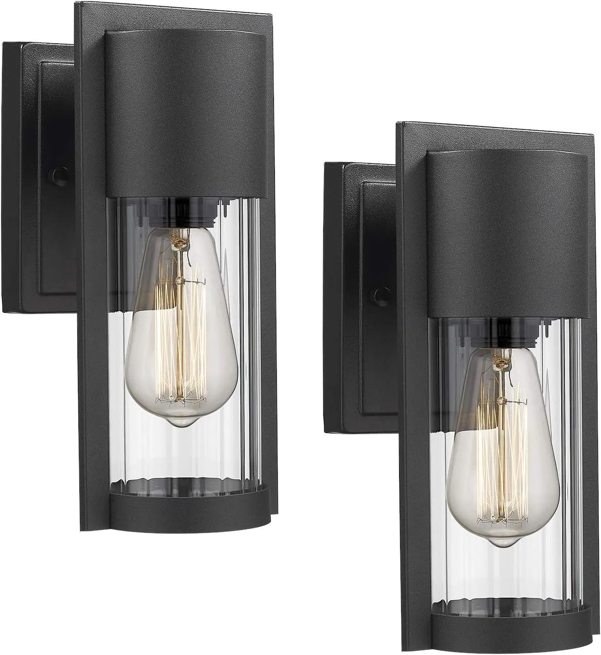 Outdoor Wall Lights, 2 Pack Black Exterior Lighting Fixtures Outdoor Waterproof Wall Mount Lantern with Glass, Modern Outside Wall Sconce for House Porch Garage Doorway, 2254/1W-2PK