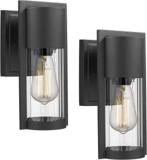 Outdoor Wall Lights, 2 Pack Black Exterior Lighting Fixtures Outdoor Waterproof Wall Mount Lantern with Glass, Modern Outside Wall Sconce for House Porch Garage Doorway, 2254/1W-2PK