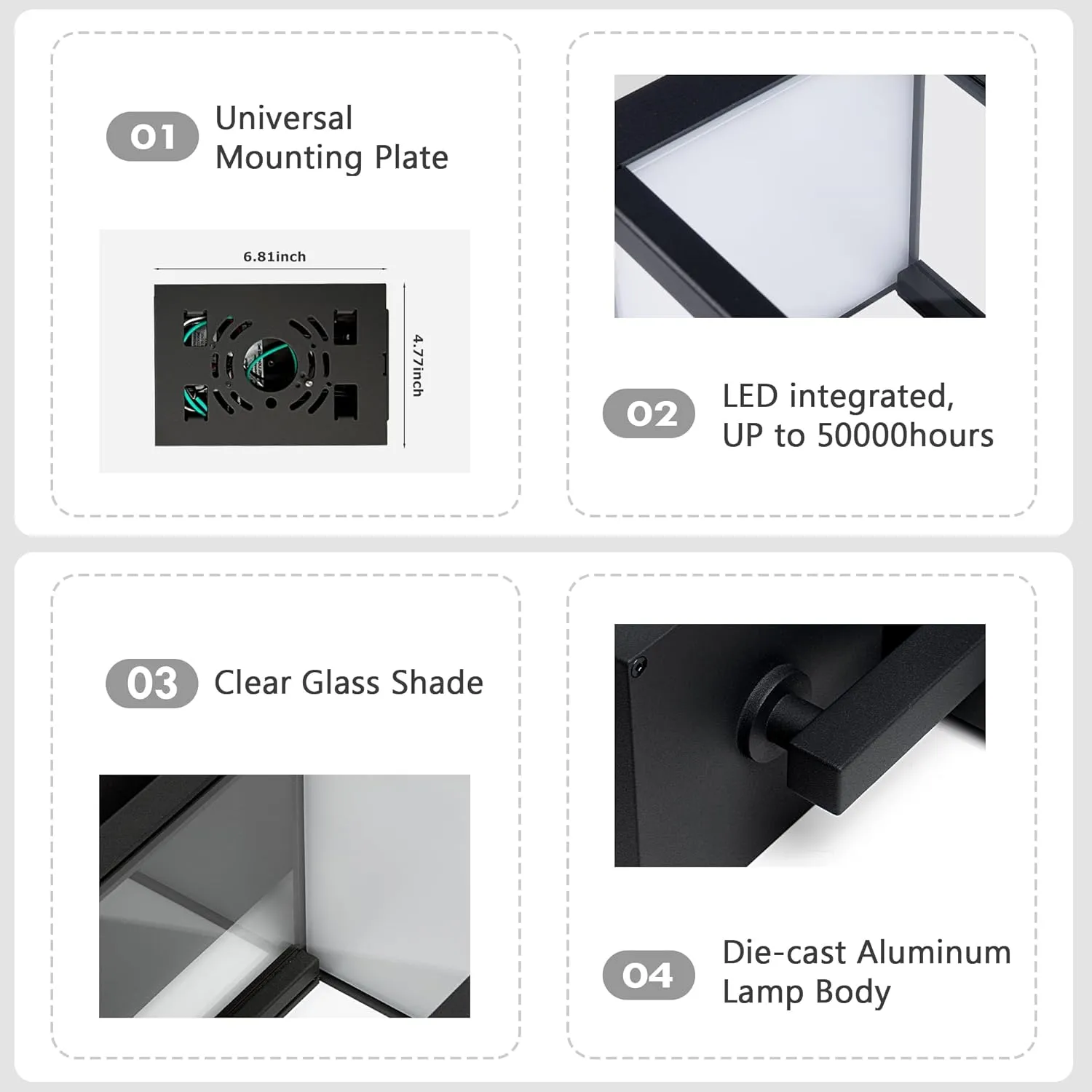 Outdoor Wall Sconce Light Exterior IP54 Waterproof LED Wall Light Fixture Porch Light Outdoor Wall Mount Lamp Lantern Black Aluminum for Patio Garage House 13W 750Lm 3000K