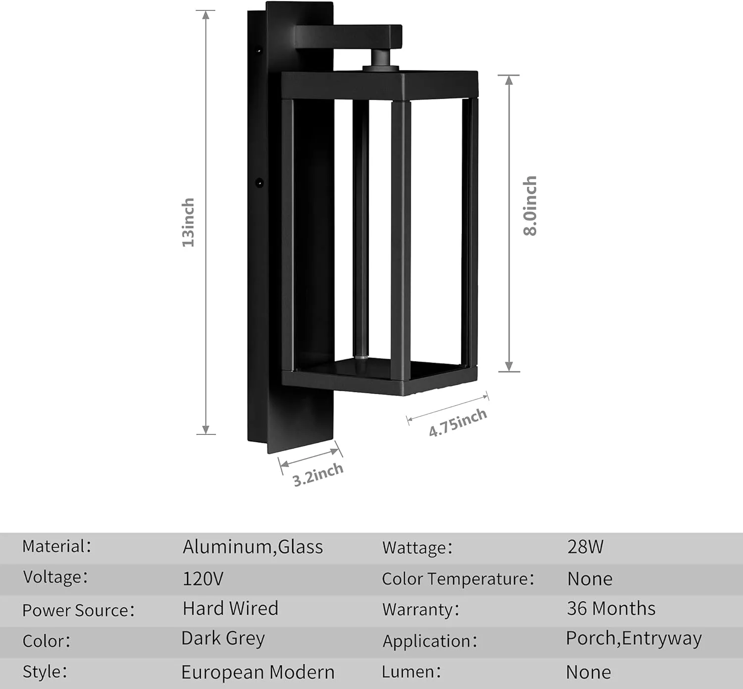 Outdoor Wall Sconce Light Exterior IP54 Waterproof LED Wall Light Fixture Porch Light Outdoor Wall Mount Lamp Lantern Black Aluminum for Patio Garage House 13W 750Lm 3000K