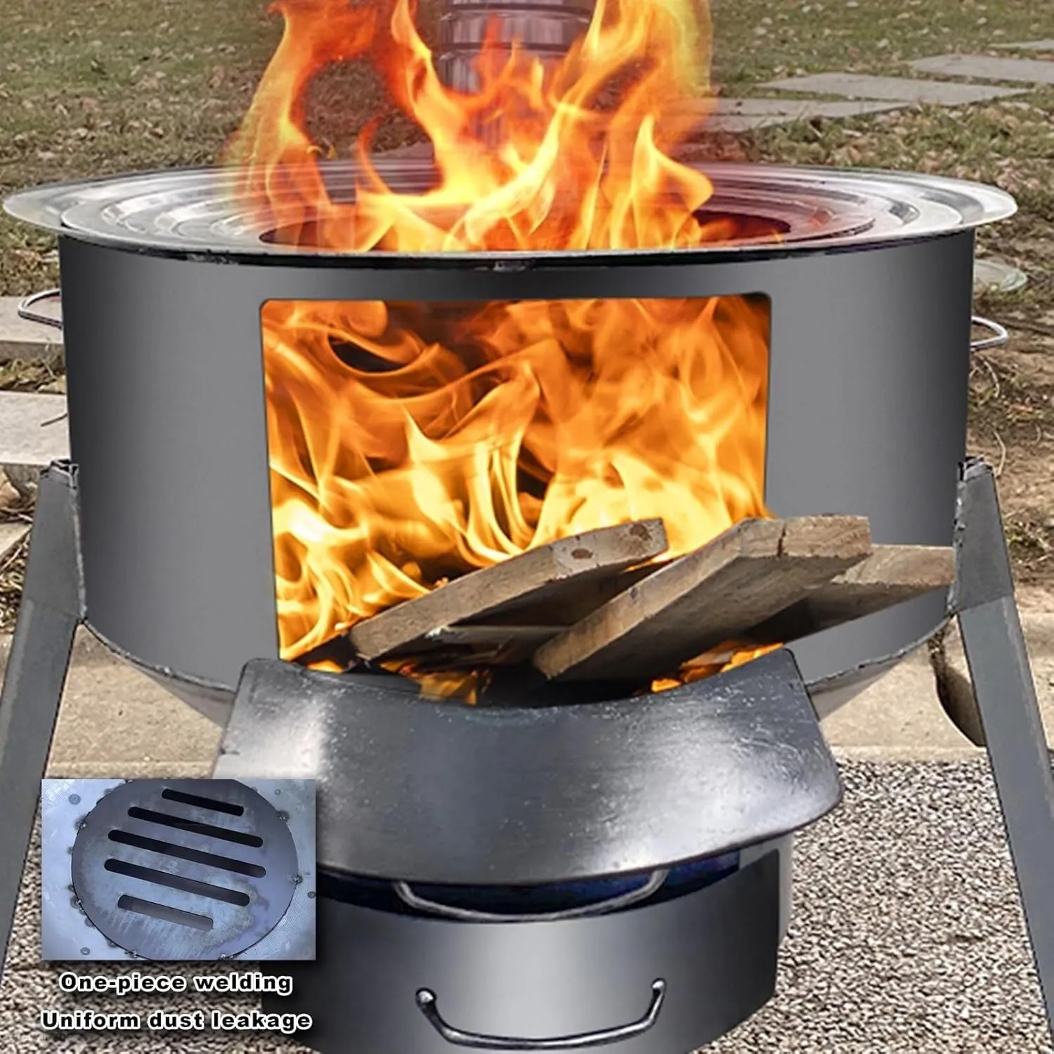 Outdoor Wood Burning Stove, Camping Wood Stove with Efficient Combustion, Double Folding Side Panels, Removable Bracket for Picnics, Ice Fishing & Emergency Heating(Diameter 48cm/18.8in)