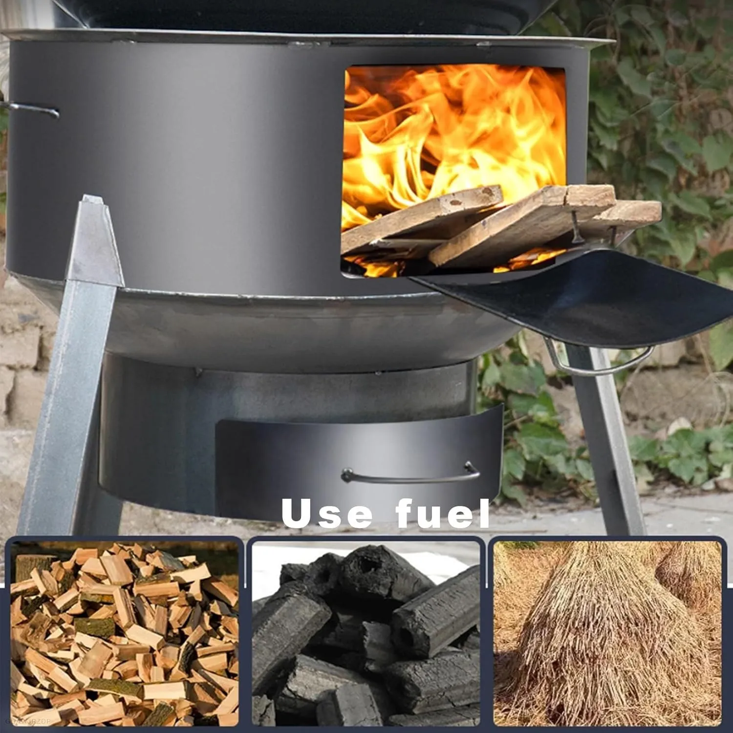 Outdoor Wood Burning Stove, Camping Wood Stove with Efficient Combustion, Double Folding Side Panels, Removable Bracket for Picnics, Ice Fishing & Emergency Heating(Diameter 48cm/18.8in)