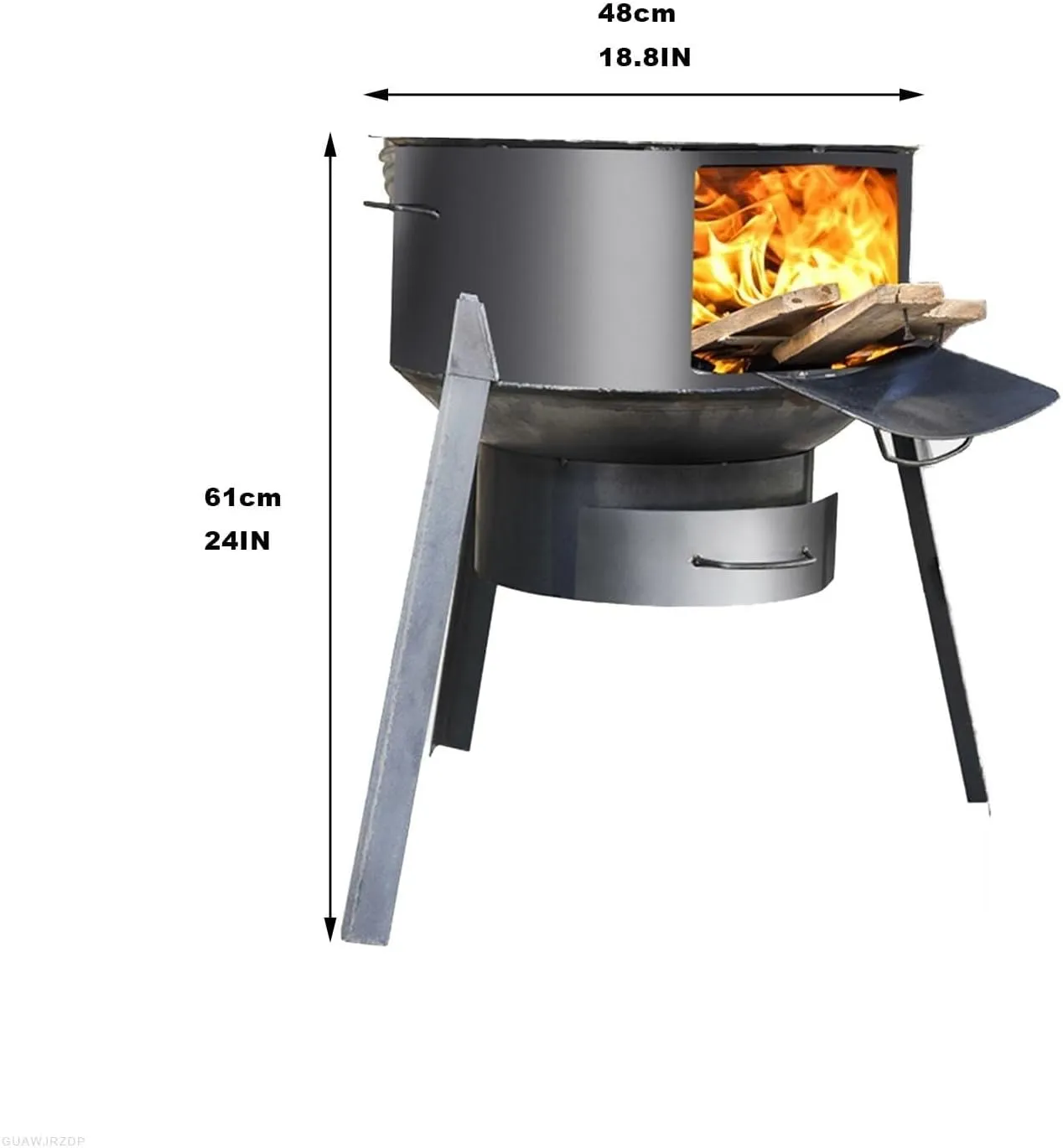 Outdoor Wood Burning Stove, Camping Wood Stove with Efficient Combustion, Double Folding Side Panels, Removable Bracket for Picnics, Ice Fishing & Emergency Heating(Diameter 48cm/18.8in)