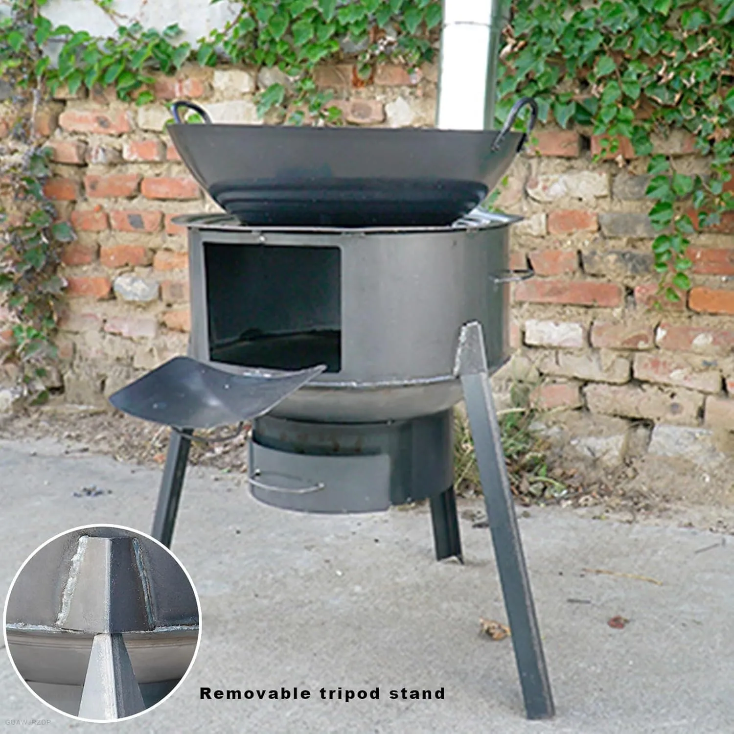 Outdoor Wood Burning Stove, Camping Wood Stove with Efficient Combustion, Double Folding Side Panels, Removable Bracket for Picnics, Ice Fishing & Emergency Heating(Diameter 48cm/18.8in)