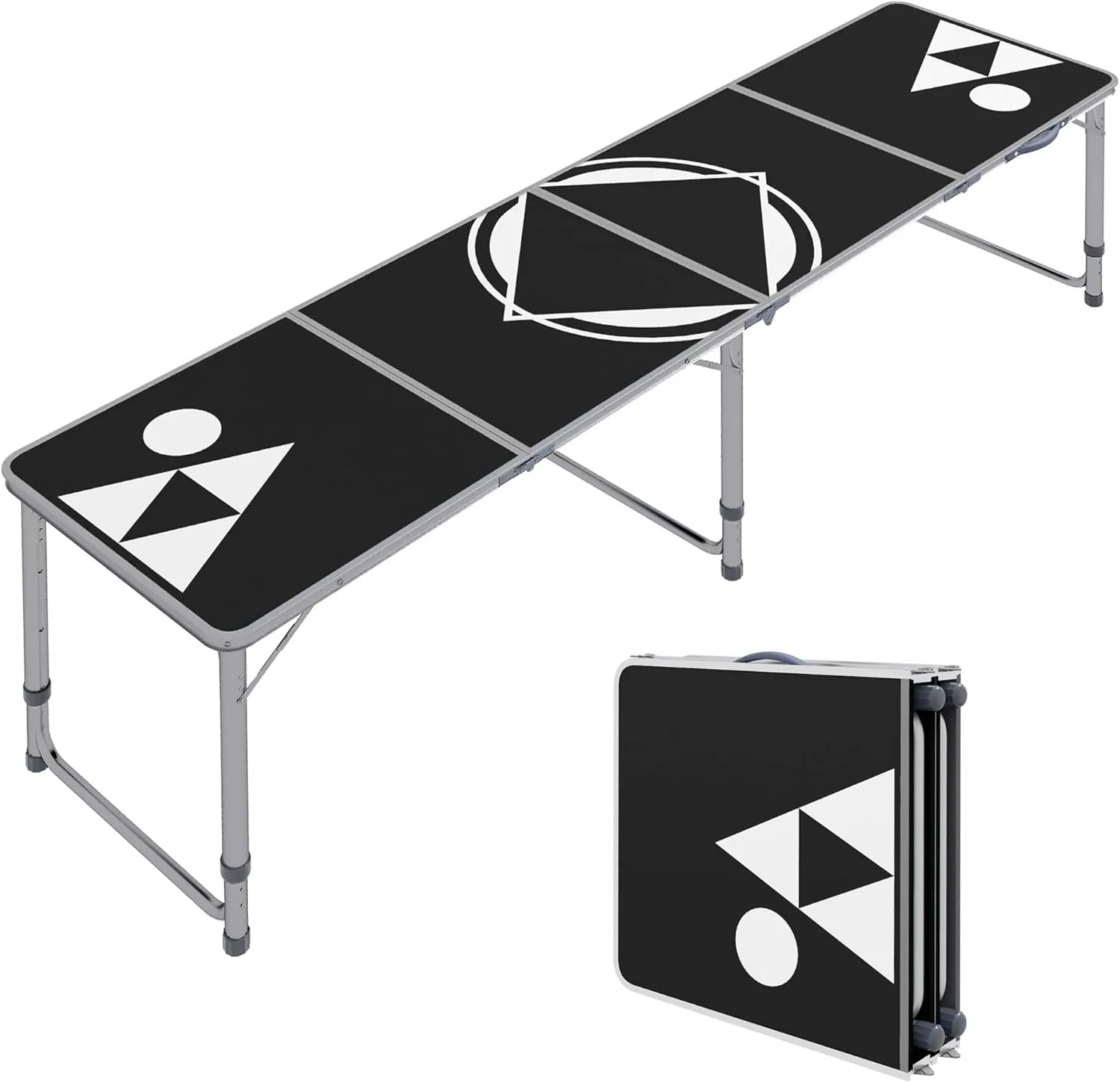 Outsunny 8ft Portable Beer Pong Table with Adjustable Legs, Folding Camping Table, Aluminum Picnic Table, for Party, Travel, BBQ, Beach, Black and White