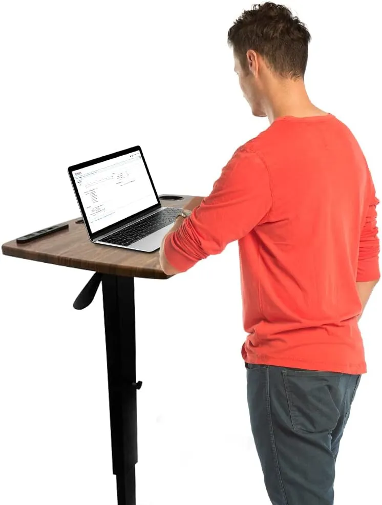 Over bed Table Pneumatic Adjustable Height Stand Desk with hidden wheels USB Ports Pad slot Mobile Laptop Standing Desk Cart, Podium table (Wanult, 32X16 inshes)