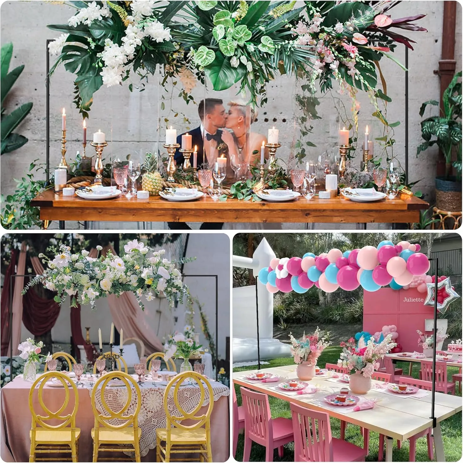 Over The Table Rod Stand with Clamps Adjustable 13''-42'' Tall 29"-98" Length Set of 2 Black Table Arch Hanging for Wedding Birthday Party Halloween Christmas Decoration