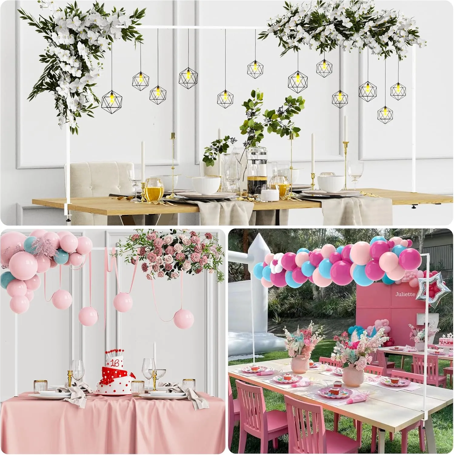 Over The Table Rod Stand with Clamps Adjustable 13''-42'' Tall 29"-98" Length White Table Arch Hanging Stand for Wedding Birthday Party Halloween Christmas Decoration