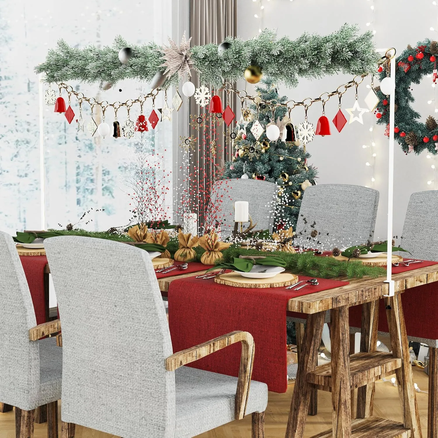 Over The Table Rod Stand with Clamps Adjustable 13''-42'' Tall 29"-98" Length White Table Arch Hanging Stand for Wedding Birthday Party Halloween Christmas Decoration