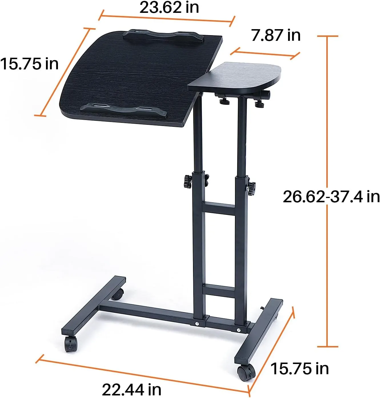 Overbed Bedside Table with Wheels, Adjustable Overbed Table with Tilting Desktops, Portable Overbed Desk, Mobile Standing Desk for Laptop Bed Sofa Side