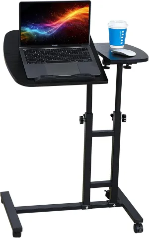Overbed Bedside Table with Wheels, Adjustable Overbed Table with Tilting Desktops, Portable Overbed Desk, Mobile Standing Desk for Laptop Bed Sofa Side