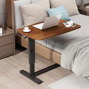 Overbed Table Hospital Bed Table,Pneumatic Mobile Standing Desk&Rolling Laptop Desk,Overbed Table with Wheels Adjustable Height,Medical Bedside Table Home Use-Walnut
