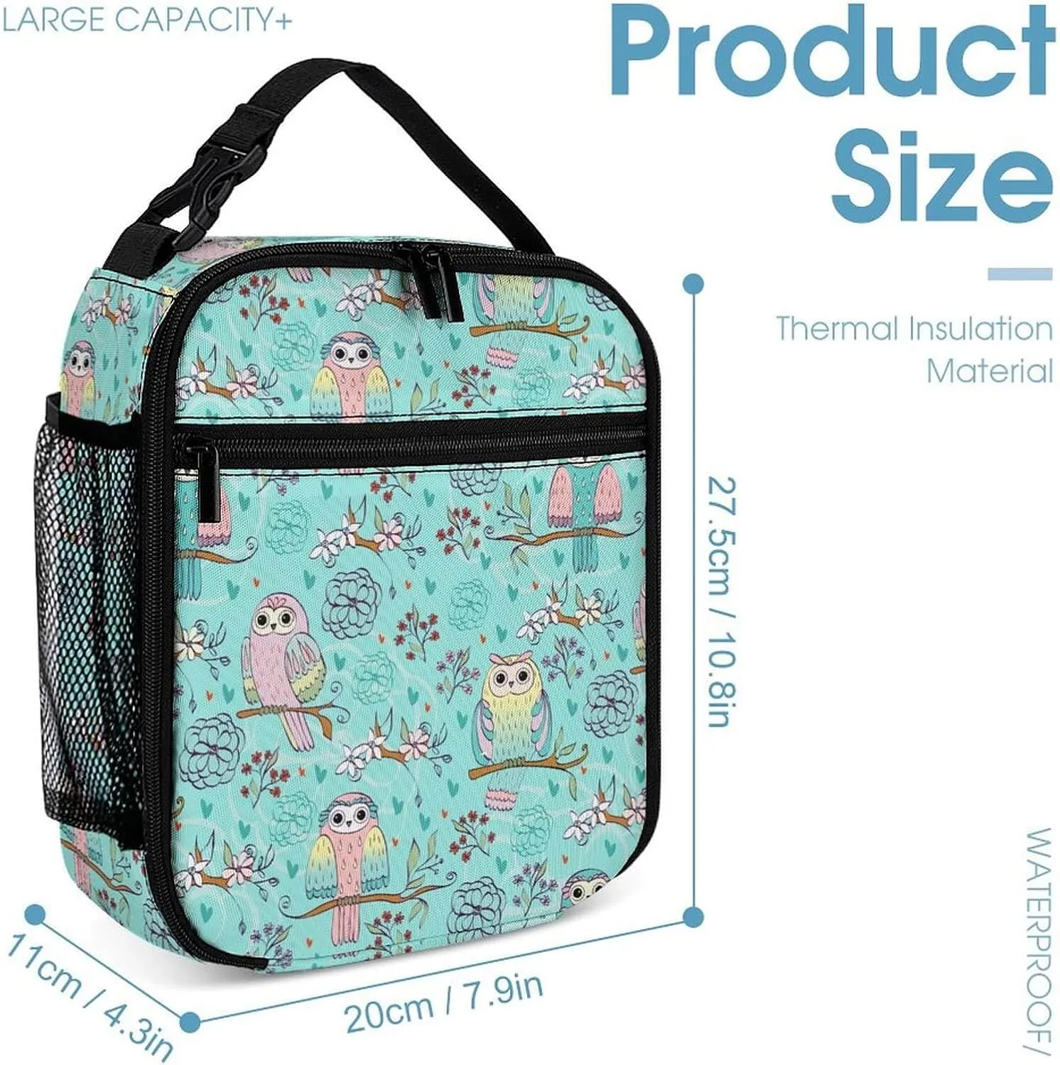 Owl Backpack with Lunch Box & Pencil Case for Kids Girls Boys School, 16 Inch Cute Owls Bookbag, School Backpack for Students Children, Lightweight, Large Capacity
