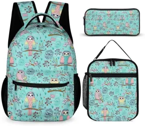 Owl Backpack with Lunch Box & Pencil Case for Kids Girls Boys School, 16 Inch Cute Owls Bookbag, School Backpack for Students Children, Lightweight, Large Capacity