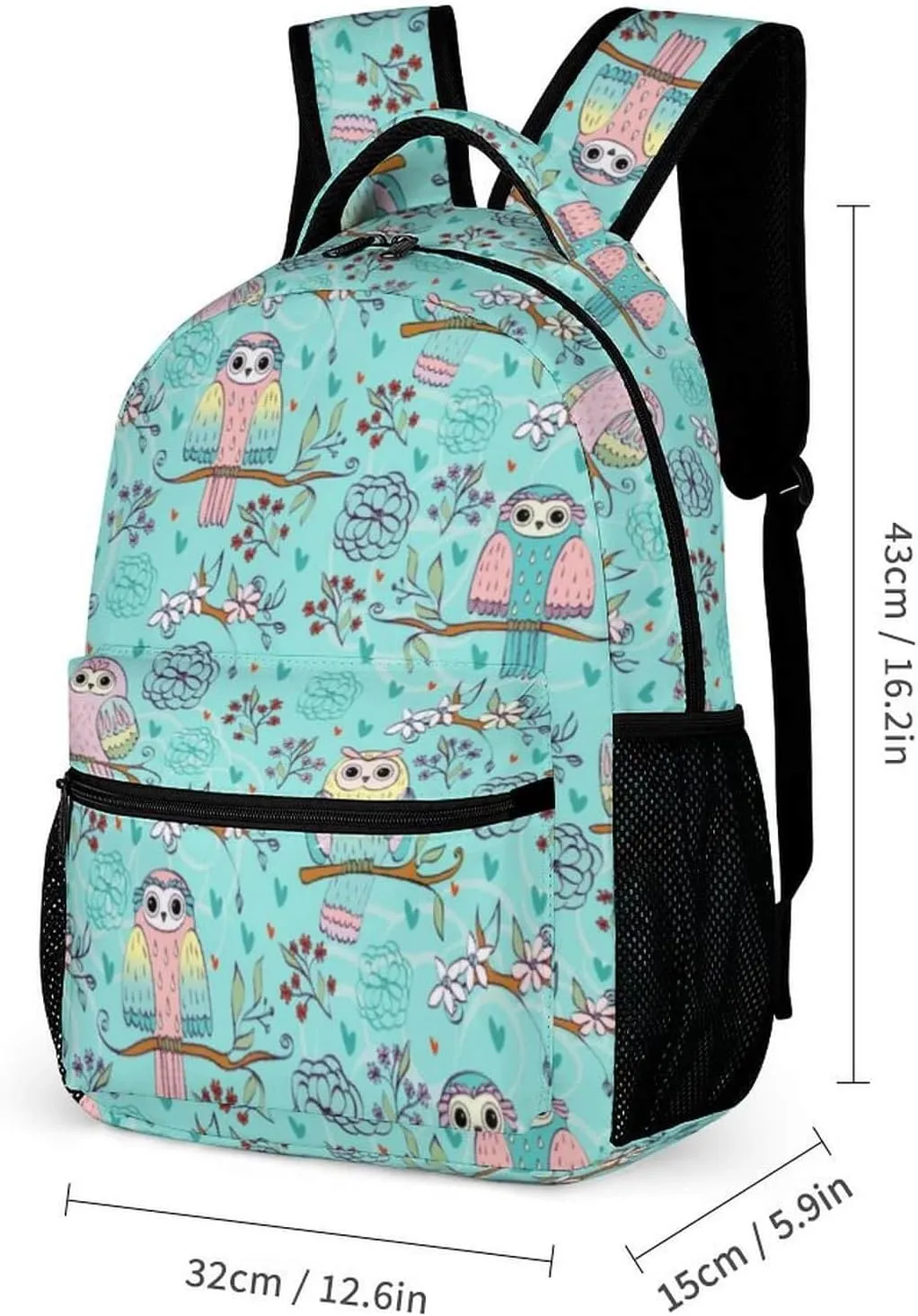 Owl Backpack with Lunch Box & Pencil Case for Kids Girls Boys School, 16 Inch Cute Owls Bookbag, School Backpack for Students Children, Lightweight, Large Capacity