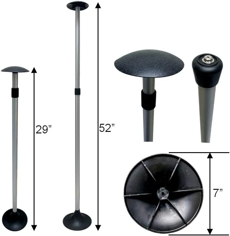 Pactrade Marine Boat Pontoon Cover Support Pole Adjustable Telescopic Height Mushroom Top Aluminum/Injected PP Tall Short Round Base Snap-on Fastener Tip & Rubber Cap (Length: 29" - 52")