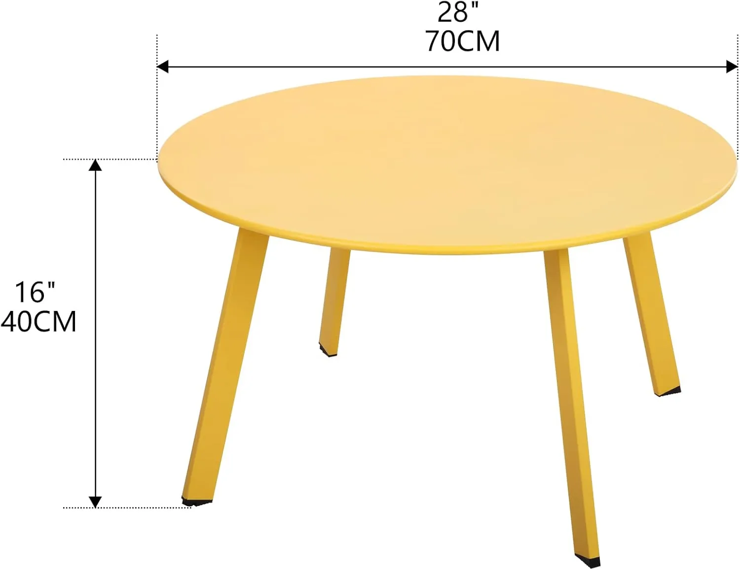 Patio Coffee Table - 28inch Metal Steel Outdoor Round Table Weather Resistant Anti-Rust Outdoor Table (Yellow)