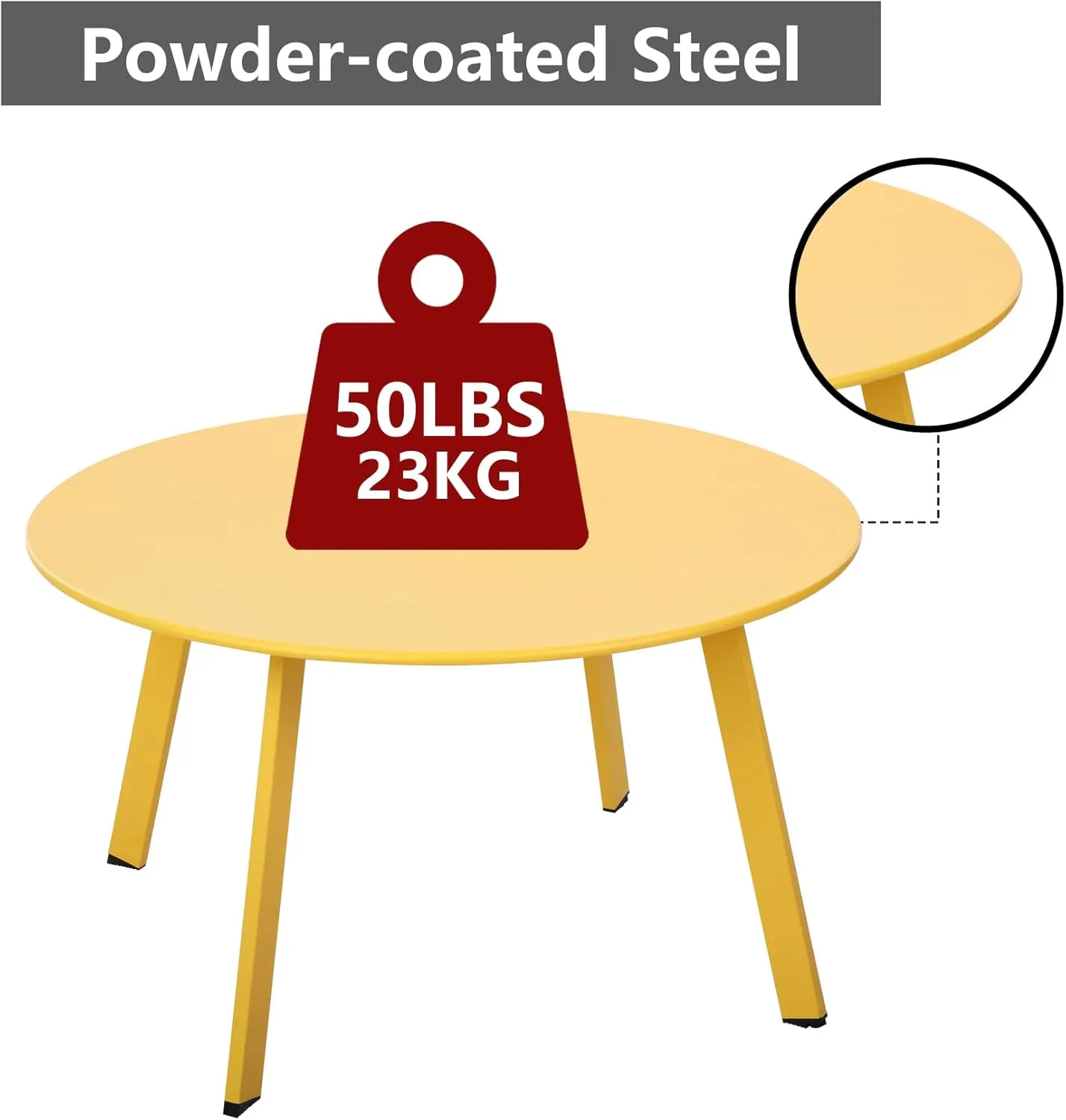 Patio Coffee Table - 28inch Metal Steel Outdoor Round Table Weather Resistant Anti-Rust Outdoor Table (Yellow)