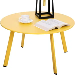 Patio Coffee Table - 28inch Metal Steel Outdoor Round Table Weather Resistant Anti-Rust Outdoor Table (Yellow)