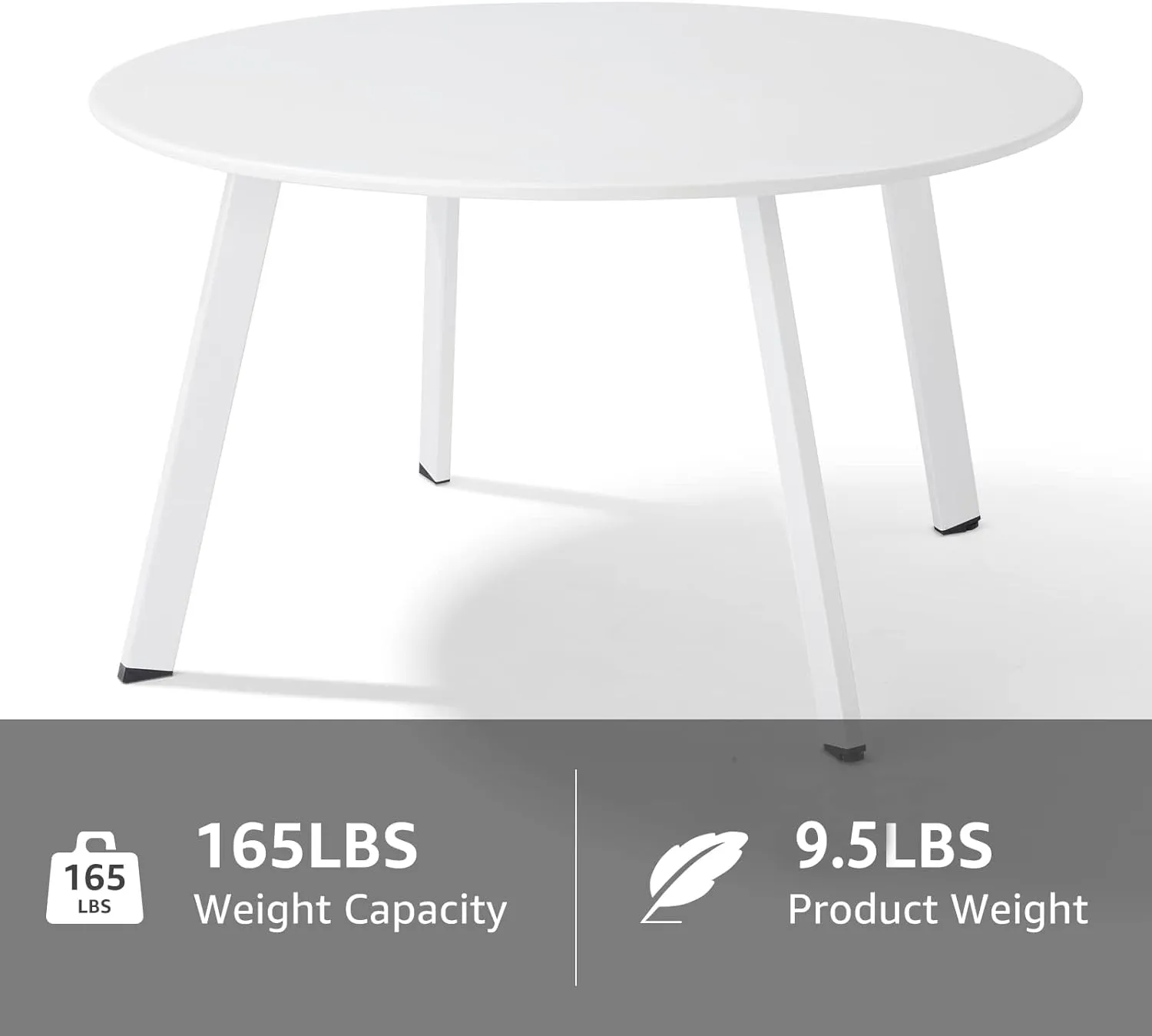 Patio Coffee Table, Metal Steel Outdoor Round Table Weather Resistant Anti-Rust Outdoor Table, White