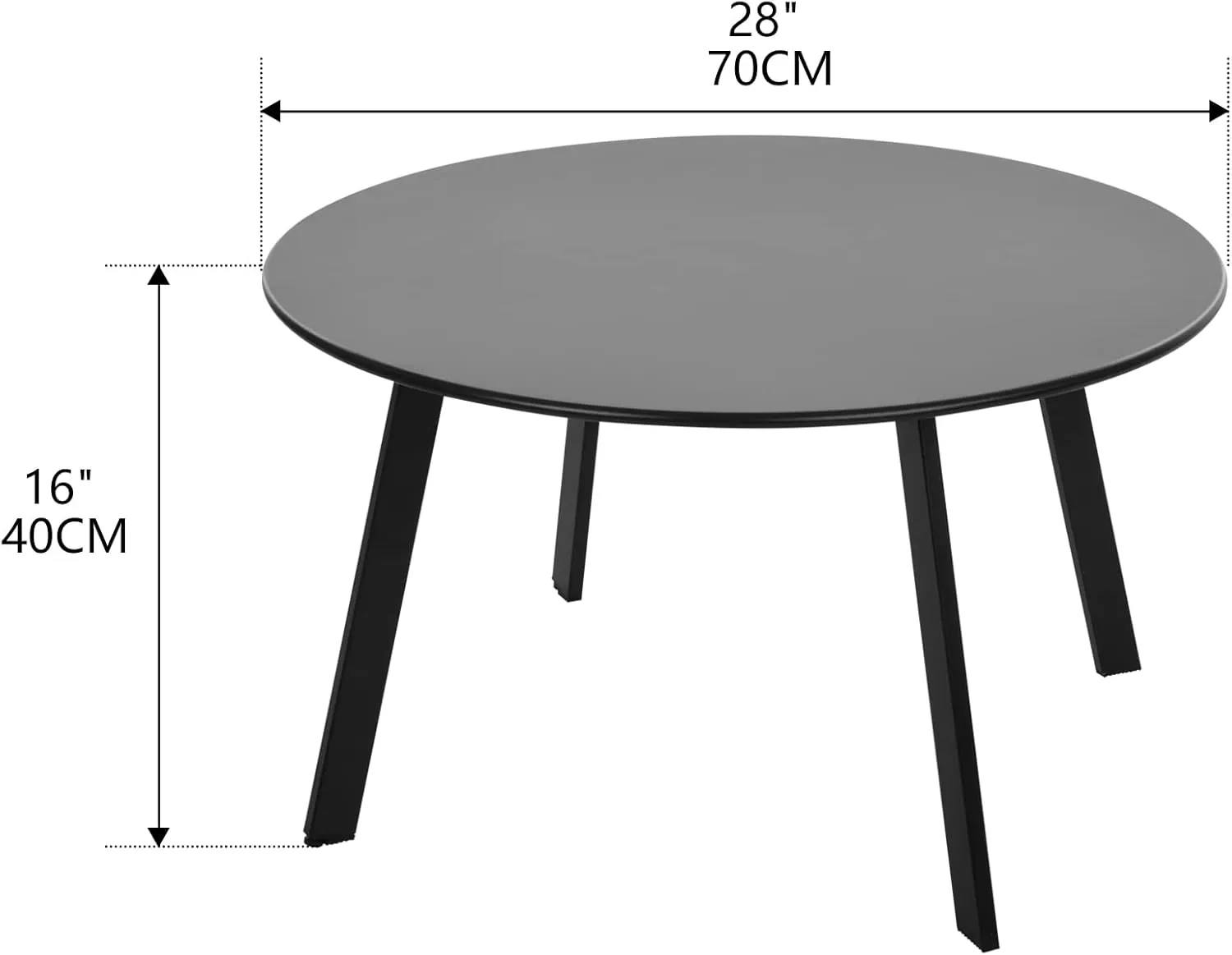 Patio Coffee Table, Metal Steel Outdoor Round Table Weather Resistant Anti-Rust Outdoor Table(Black)