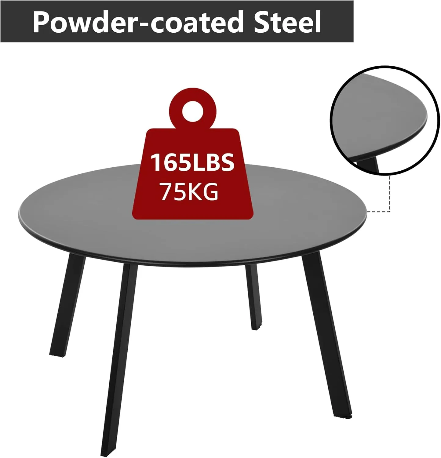 Patio Coffee Table, Metal Steel Outdoor Round Table Weather Resistant Anti-Rust Outdoor Table(Black)