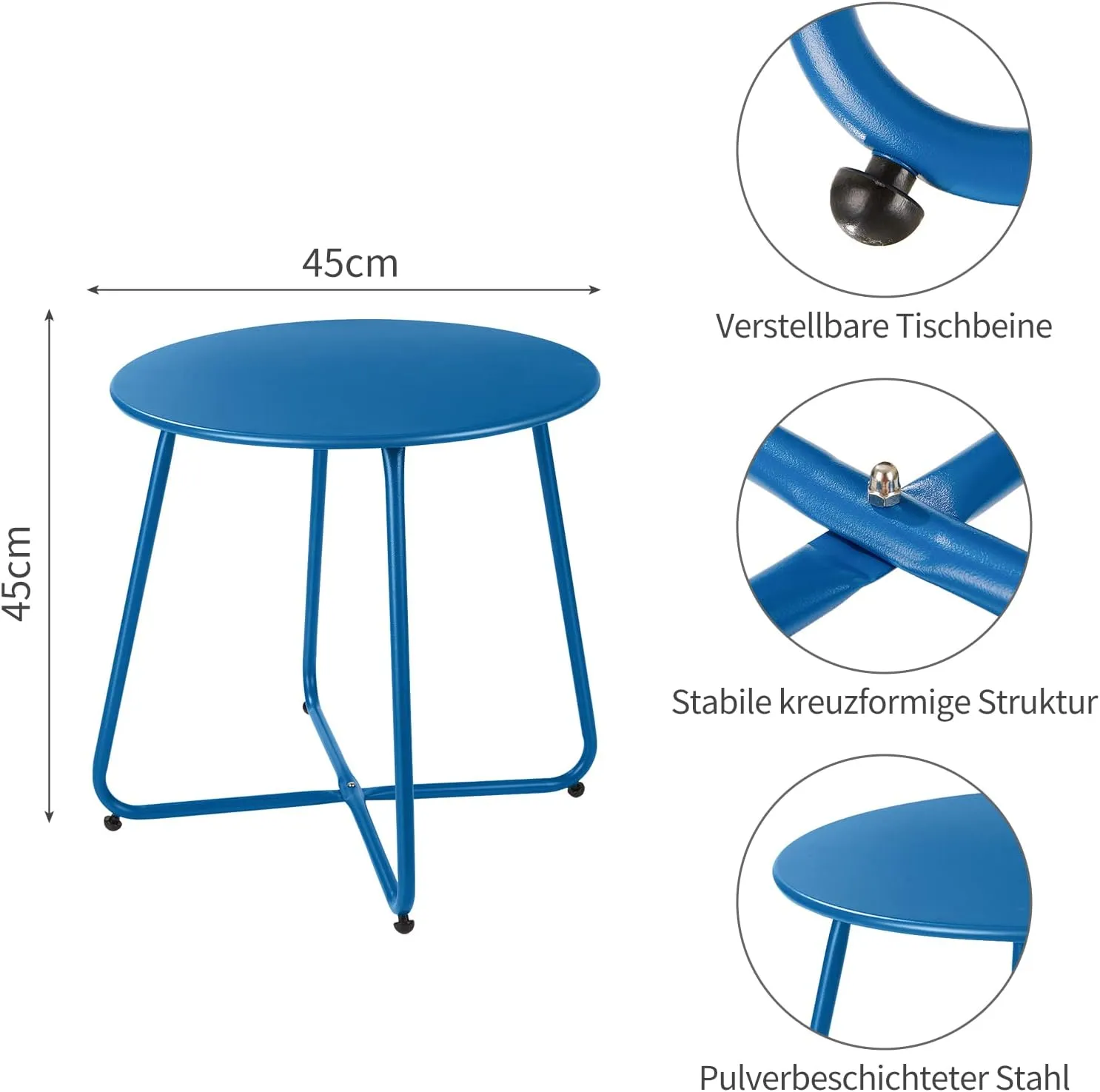 Patio Outdoor Side Table Waterproof Round Metal Steel Small Side Table Weather Resistant Portable Outdoor and Indoor End Table for Garden Balcony Yard, Navy Blue
