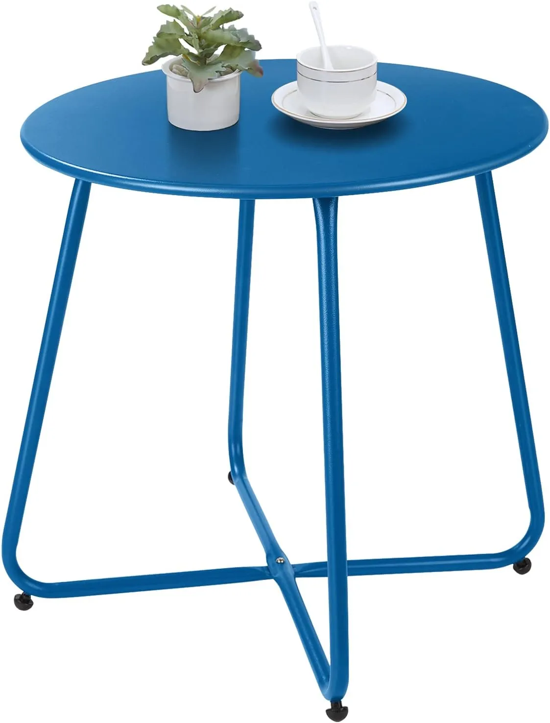 Patio Outdoor Side Table Waterproof Round Metal Steel Small Side Table Weather Resistant Portable Outdoor and Indoor End Table for Garden Balcony Yard, Navy Blue