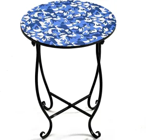 Patio Side Tables, 14" Indoor Outdoor Metal Side Table for Poolside Bistro Balcony Yard Porch Bedside, Weather Resistant Metal Accent Table for Indoor Outdoor Use, Easy Assembly (Blue)