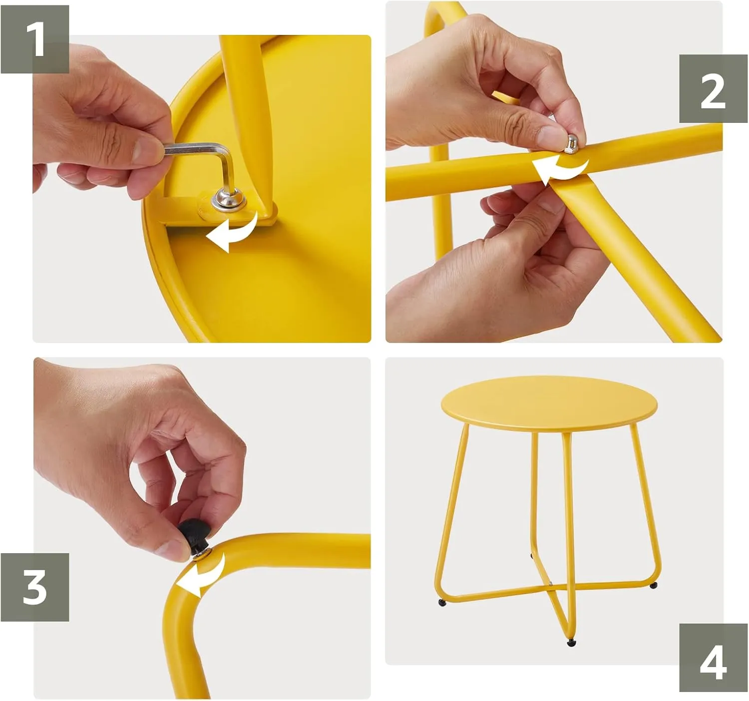 Patio Small Outdoor Side Table Waterproof Round Metal Steel Side Table Weather Resistant Portable Outdoor and Indoor End Table for Garden Balcony Yard, Yellow